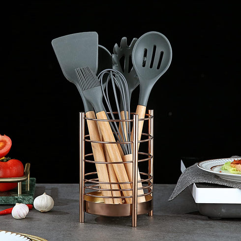 Copper Kitchen Utensil Holder, Stainless Steel Crocks with Titanium Coating, Easy Cleaning Utensil Storage Caddy