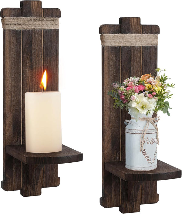 Farmhouse Wall Decor Candle Sconces - 2 Pcs Vintage Rustic Handmade Wooden