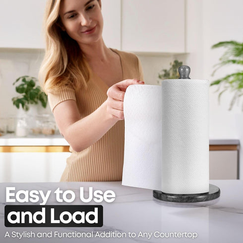 12 inch Countertop Flexzion Marble Paper Towel Holder (Black) - Kitchen Paper Towel Holder Stand Rack with Roll