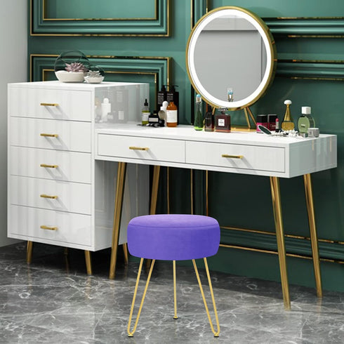 GERANT Multifunctional Vanity Stool - Velvet Footrest Stool-Upholstered Chair Stool -Ottoman Round Modern Dressing