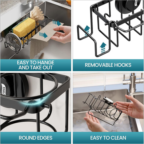 4-in-1 TAILI Sponge Holder for Kitchen Sink with Strong Suction Cup Removable, Rustproof Stainless Steel Sink Caddy