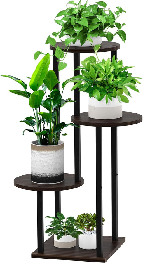 YOCOMEY 4 Tier Wood Tall Plant Stand Metal Rack Indoor, Multiple Flower Pot