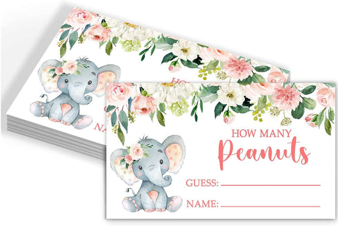 Yuzioey Pink Elephant Baby Shower Game, Guess How Many Peanuts, 50 Cards and Matching Sign