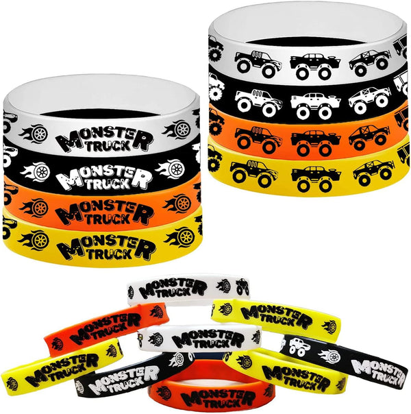 CupaPlay 24PCS Monster Truck Theme Rubber Silicone Wristbands for Birthday Party Favors, Supplies Decorations