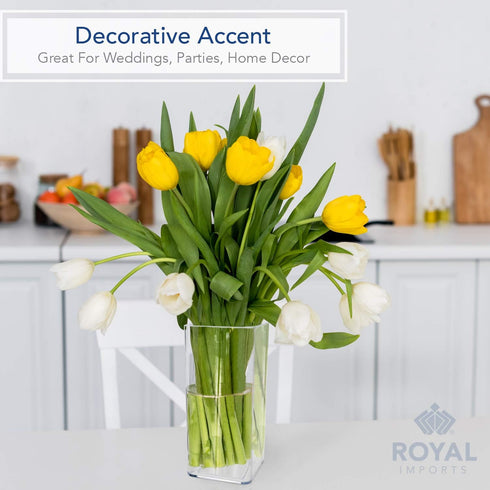 Royal Imports Acrylic Tall Rectangle Flower Vase - Decorative Centerpiece for Home or Wedding, Non Breakable Plastic
