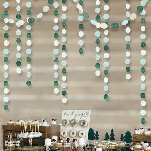 Cheerland Sage Green Garland Mint Blue White Circle Polka Dots Streamer Hanging Party Decorations for Kids Birthday