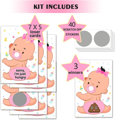 Zunaked 38 Baby Shower Raffle Card Game for Girls - Silly Activity for Ice Breakers, Door Prizes - Decorations for Baby