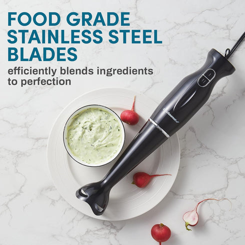 Elite Gourmet EHB3201 Immersion Hand Blender 300 Watts, 2 Speed Mixing with Detachable Blades, Charcoal Black