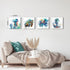 16x16" 4P Sea Turtle Bathroom Decor Ocean Animals Canvas Wall Art Nautical Theme Teal Octopus Pictures Nursery Kids