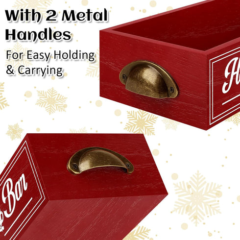 TURSTIN Christmas Hot Cocoa Bar Wood Storage Box Rustic Farmhouse Hot Cocoa Bar Accessories With Handle Decorative