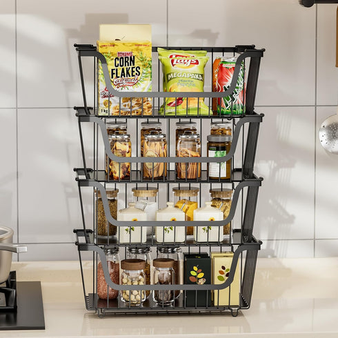 4 Countertop,Kitchen GAOKASE Pcs Stackable Wire Baskets for Pantry Organizers and Storage,Vegetable Fruit Basket