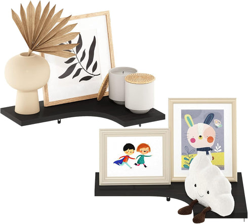 Espresso Floating Corner Shelves - L-Shape Wall Mounted Display for Home D cor