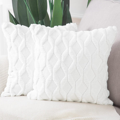 MADIZZ Set of 2 Soft Plush Short Wool Velvet Decorative Throw Pillow Covers 22x22 inch, White