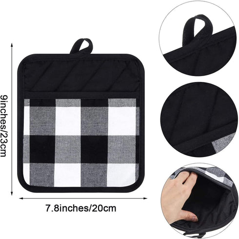 4/6 Pack Buffalo Check Plaid Pot Holders with Pocket, Kitchen Hot Pad Oven Mitts for Cooking and Baking (Red, 6 Pack)