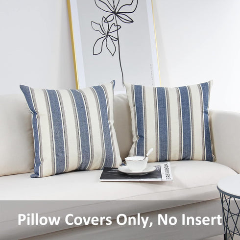 JOJUSIS Stripe Throw Pillow Covers Pack of 2, 18 x 18 Inch Blue Farmhouse Pillowcases