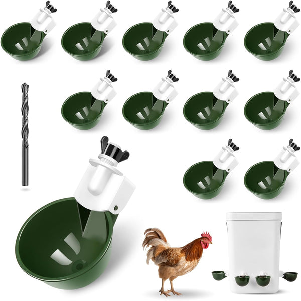 Chicken Water Cups 12 Pack, Automatic Filling Waterer Feeder Bowl, Gravity Poultry