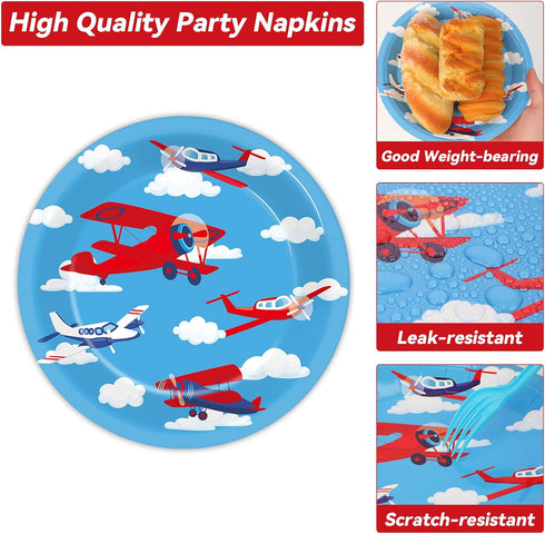 50 Set 200PCS Qyeahkj Guests Airplane Plates and Napkins Party Supplies Plane Party Decorations Disposable Tableware