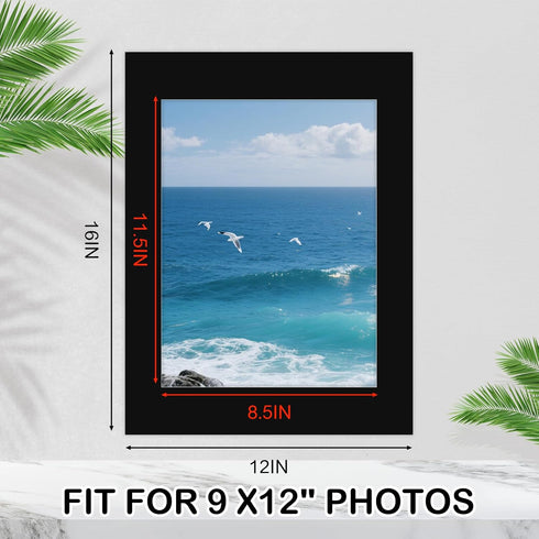 15 Pack 12x16 9x12 Black Picture Mats, Frame Mattes for Pictures Display Photo Frame Mat Core Bevel Cut Mat Board Show
