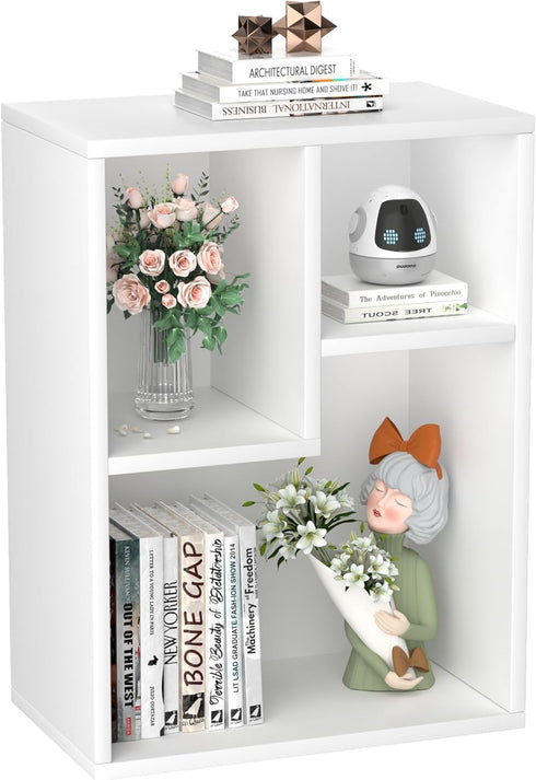 VECELO 3-Cube Small Bookshelf, Modern Bookcases with Shelves, Vertical or Horizontal Cubby Storage Organizer, Pearl