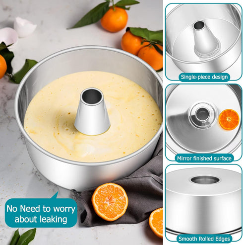 E-far 10-Inch Angel Food Cake Pan - Stainless Steel Tube Pan for Baking Pound Chiffon Cake, Dishwasher Safe