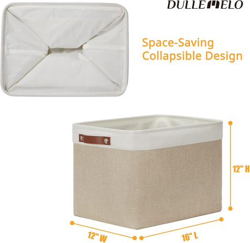 DULLEMELO Storage Baskets Large 16"x12"x12" Fabric Bins for Organizing, Collapsible Linen Shelf Baskets for Clothes