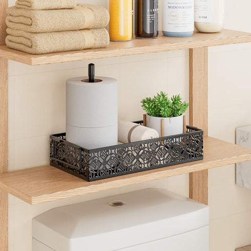Toilet Tank Topper Paper Basket - Basket Decor Box with Magnetic Paper Towel Holder for Restroom Bathroom (Black)