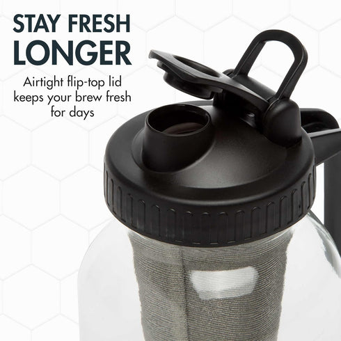 Primula Mason Jar Cold Brew Iced Coffee Maker, Stainless Steel Filter, 2-Quart, Black, Dishwasher Safe