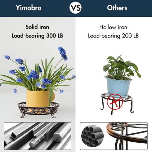 Yimobra Metal Plant Stand, Heavy Duty Flower Pots Holder, Rustproof Wrought Iron Planter Stands, 10.3 Inches, Bronze