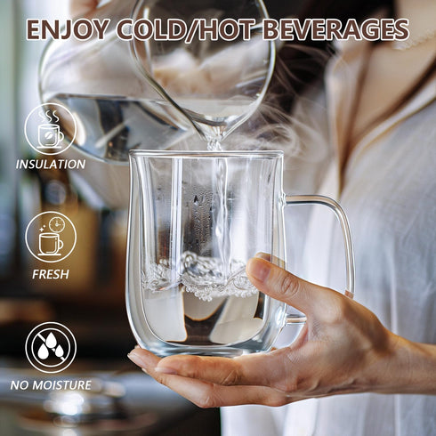16 OZ, Set 4 Double Walled Glass Coffee Mugs Borosilicate Glass Coffee Cups of with Spoons, Insulated Clear Coffee Mug