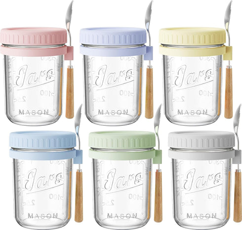 HomArtist 16oz Overnight Oats Containers with Lids and Spoons, 6 Pack Wide