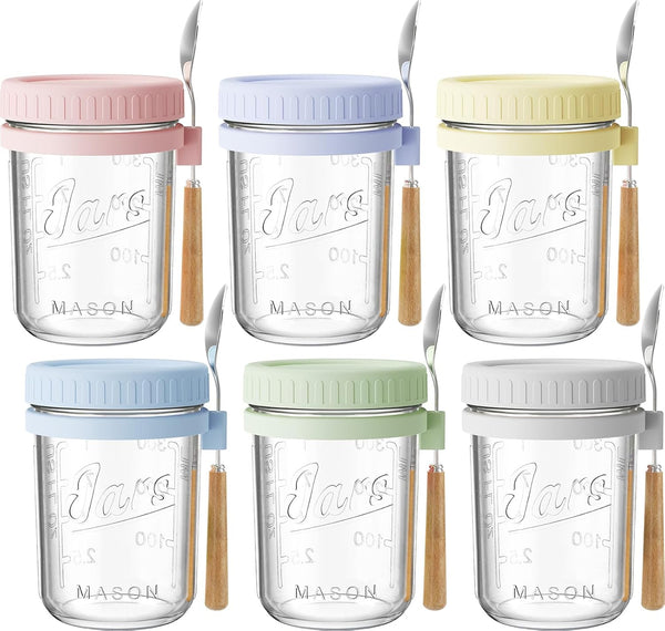 HomArtist 16oz Overnight Oats Containers with Lids and Spoons, 6 Pack Wide