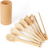 Kitchen Utensils Set of 8 PCS, 12 Inches Bamboo Wooden Cooking Spoon & Spatula Tools for Non-Stick Cookware (Bamboo)