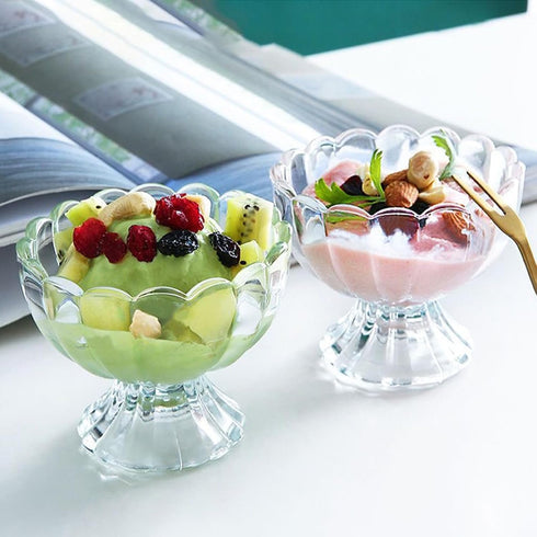 Set of 6 Iced Cream Dessert Bowls, 6oz Vintage Glassware with Heavy Base, Perfect for Sundae, Fruit, Snack, Condiment
