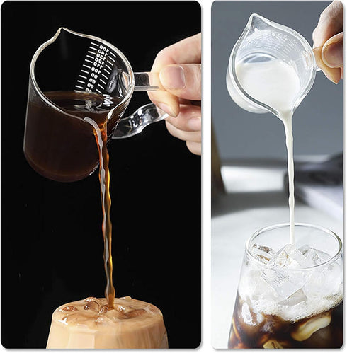 Espresso Shot Glasses 150ML - Double Spouts Measuring Cup, Triple Pitcher Milk Cup, Wine Glass Pitcher, Barista Measure