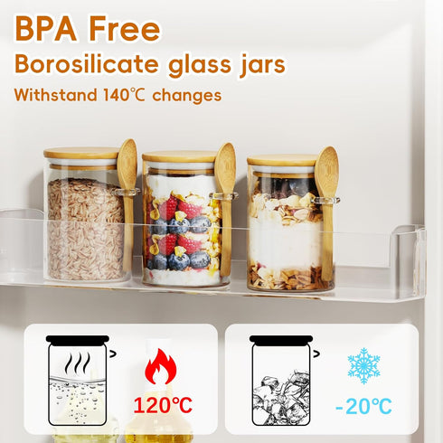 1 Pack 15oz Glass Sugar Container with Spoon - Glass Jars with Bamboo Lid and Spoon, Bamboo Lid Storage Jar Containers
