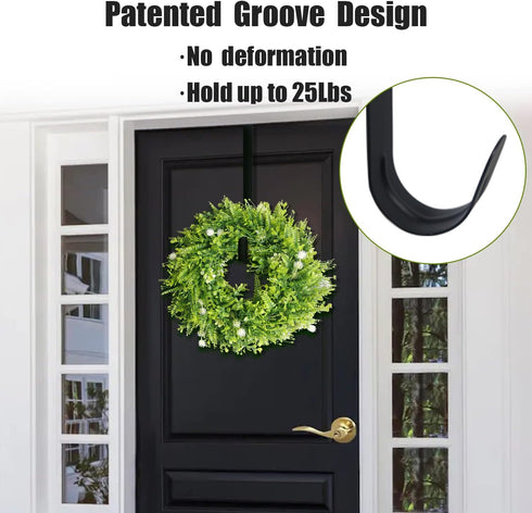 GameXcel 12" Wreath Hanger for Front Door, Large Metal Hook for Christmas Wreath Over The Door, Black