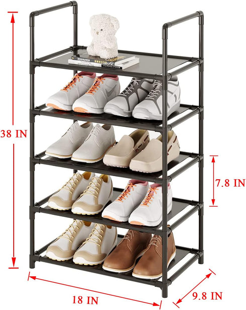 Vockot 5 Closet Tier Stackable Small Shoe Rack,Narrow Sturdy Shoe Shelf Organizer, Non-Woven Fabric Metal Free Standing