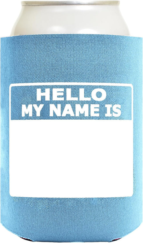 Personalized Can Cooler Hello My Name is Name Tag Set, 6-Pack Can Drink Sleeves and Marker