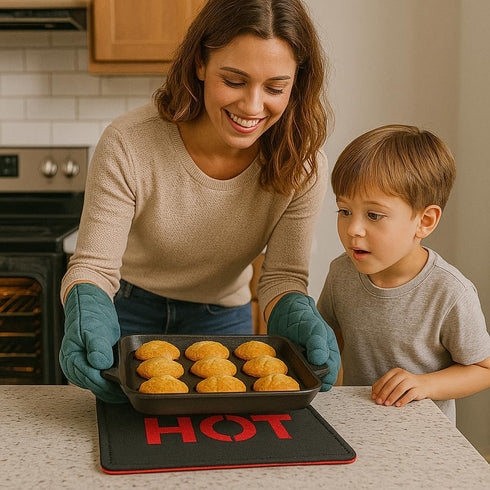 Creative Home Black Neoprene Heat Resist Square Trivet, Insulated for Cooking, 8.6" x 8.6" x 0.2" H