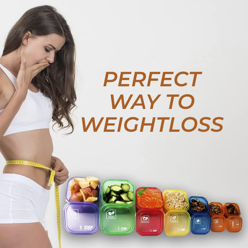 21 Day Portion Control Container Kit for Weight Loss, 21 Day Tally Chart with e-Book, 7 Labeled Pcs