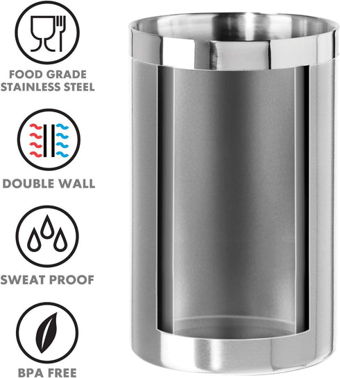 OGGI Stainless Steel Double Wall Wine Cooler - Insulated Tabletop Wine Chiller for White Wine & Champagne, Fits Most