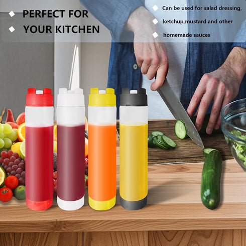 Daphilly 4 16 oz Pcs Inverted Plastic Squeeze Bottles, Condiment Squeeze Bottles for Sauces, Tip Large Valve Refillable