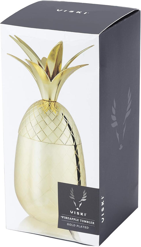 Viski Gold Pineapple Tumbler with Lid, 16 Oz Stainless Steel Tumbler Cup for Mai Tais, Tiki Drinks, and Craft Cocktails