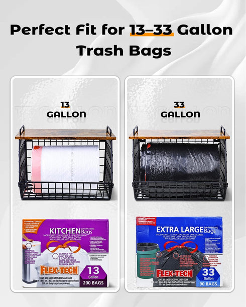 2 Pack 13/33 Stackable Extra Large Trash Bag Holder Under Sink, Wall Mounted Garbage Bag Dispenser Roll Holder