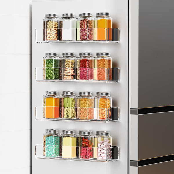 4 Pack Acrylic Spice Racks for Refrigerator and Oven, Magnetic Fridge Organizers
