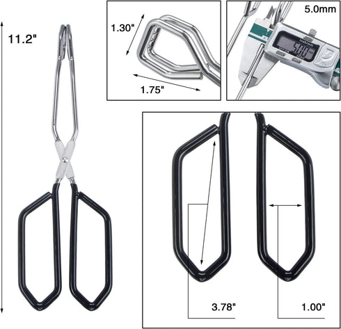 MSY BIGSUNNY Heavy Duty Cooking Tongs, Scissor Tongs with Soft Handles, Stainless Steel, Black 11"