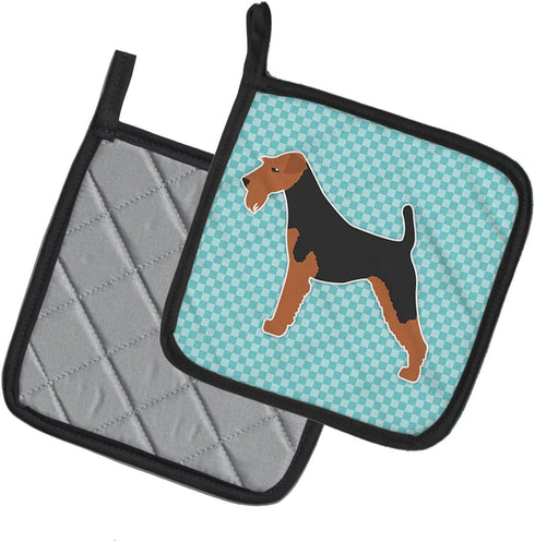 Caroline's Treasures BB3685PTHD Welsh Terrier Checkerboard Blue Pair of Pot Holders, 7 1/2 x 7 1/2