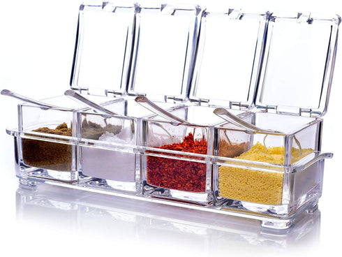 ME.FAN Clear Seasoning Rack Spice Pots - 4 Piece Acrylic Seasoning Box