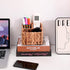 Wicker Remote Control Holder, Hand Woven Desk Organizer with 3 Compartments for Desktop Storage