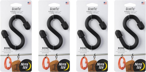 Nite Ize Gear Tie Bendable S-Hook, Black, 4 Count (4 Pack)